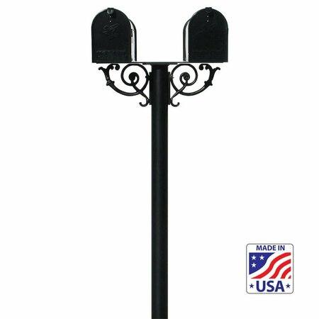 QUALARC 6 in. The Hanford TWIN Mailbox Post System with Scroll Supports - Black QU435956